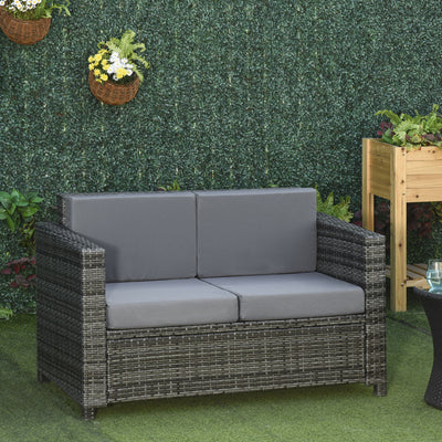 Wicker Outdoor Sofa, All Weather Patio Couch Loveseat with Cushions for Balcony, Deck, Garden, Poolside, Dark Blue