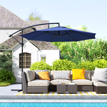 9.7ft Offset Patio UmbrellaCantilever Parasol with Crank Handle, 8 Ribs and Cross Base for Outdoor, Sun Shade, Blue