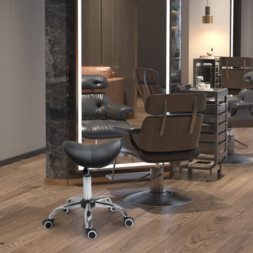 Adjustable Hydraulic Rolling Salon Stool Swivel Saddle Chair Spa Beauty Seat PU Leather,  Black