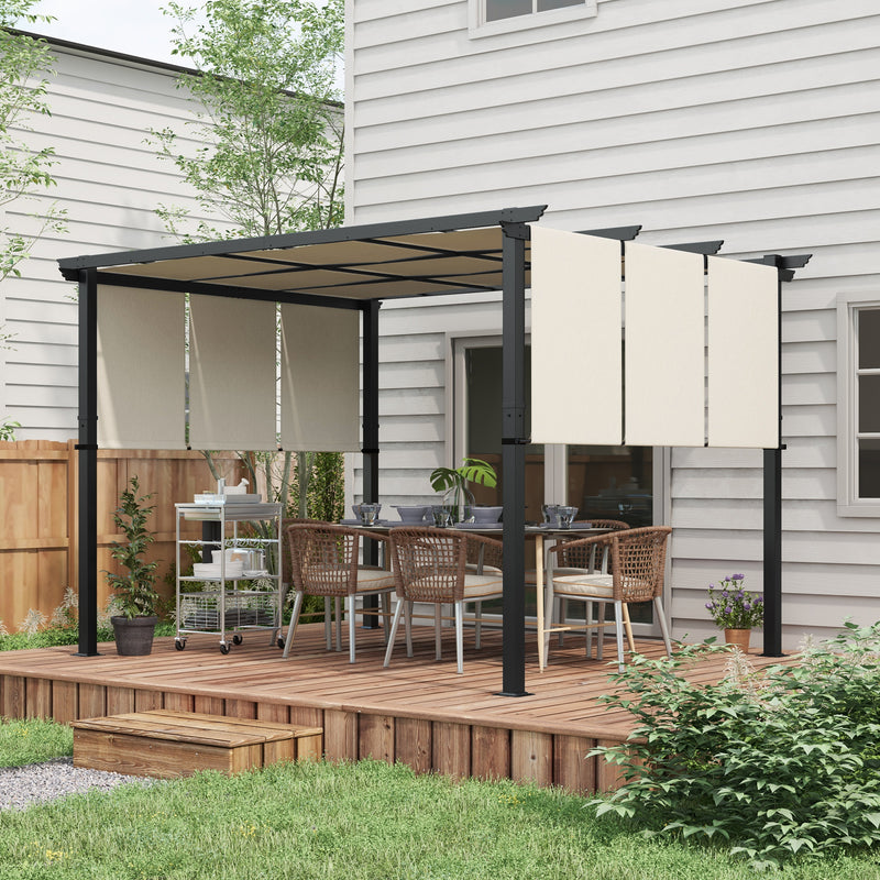 10' x 10' Metal Pergola, Outdoor Pergola with Retractable Canopy, for Garden, Patio, Backyard, Deck, Beige
