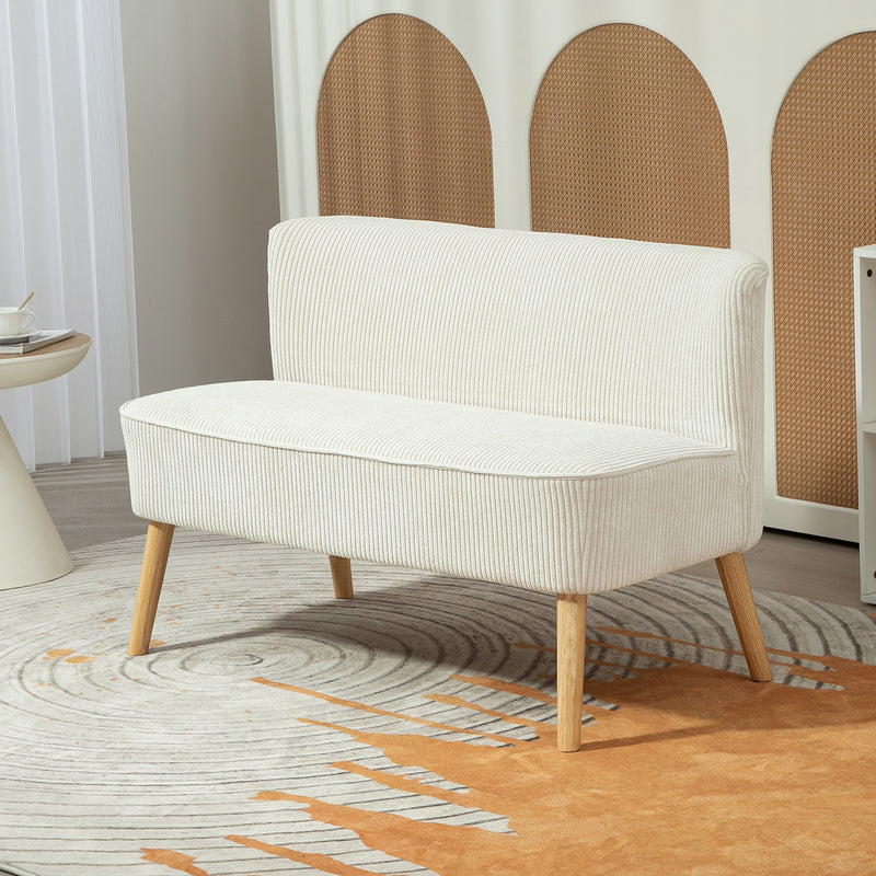 Modern 2 Seater Sofa, Upholstered Two Seater Couch with Rubber Wood Legs