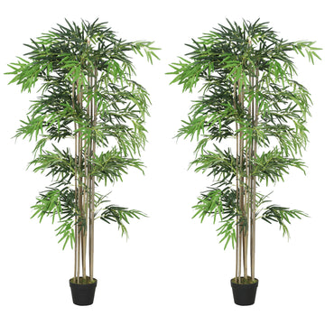 6FT Artificial Bamboo Tree Set of 2, Fake Plant with 1530 Leaves, Greenery Plant in Nursery Pot for Indoor, Green