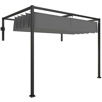 10' x 7' Lean To Pergola, Metal Pergola with Retractable Roof for Grill, Garden, Patio, Deck