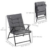 Foldable Lounge Chair, Fabric Upholstered Recliner, Outdoor Lounger with Armrest, Metal Frame for Backyard, Grey