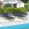 2 PCs Folding Lounge Chair, Adjustable Chaise Lounge with Headrest, Reclining Lounger Cot for Camping, Hiking, Dark Blue