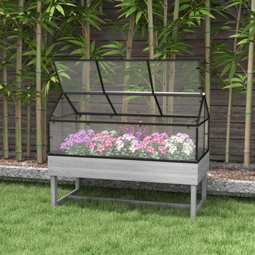 Wood Elevated Planter Box with Cold Frame Greenhouse, Raised Garden Bed for Vegetables, Flowers, Herbs, Distressed Grey