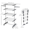 Garment Drying Rack Stainless Steel Folding Clothes Hanging Rack with Side Wings Castors for Indoor Outdoor Grey