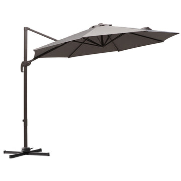 10ft Cantilever Patio Umbrella with 360° Rotation, Crank & Cross Base for Garden Deck Pool Backyard, Grey