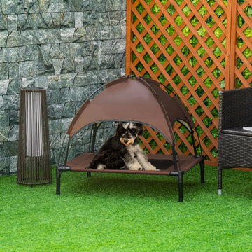 Elevated Cooling Pet Bed Portable Raised Dog Cot with Canopy for Medium Sized Dogs, Coffee