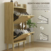Slim Shoe Storage with 2 Flip Drawers and Adjustable Shelves, Rattan Shoe Cabinet Organizer for 12 Pair, Oak
