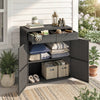 Wicker Outdoor Storage Cabinet with 2 Doors and Drawers, 2-Tier Shelf Rattan Patio Storage Cabinet, Dark Grey