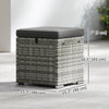 2 Pieces Wicker Outdoor Ottoman with Storage, Cushion, Square Outdoor Footstool, Seating, Side Table, Dark Grey