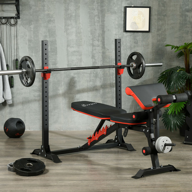 Soozier Adjustable Weight Bench with Squat Rack, Preacher Curl Pad and Leg Developer, Home Gym Bench for Full Body Workout