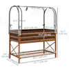 Raised Garden Bed with Cover, Metal Elevated Planter Box with Bottom Shelf and Liner, Dark Brown Wood Effect