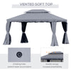13' x 10' Patio Gazebo, Double Roof Outdoor Gazebo Canopy Shelter with Netting & Curtains, Strong Aluminum Frame, Dark Grey