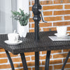Patio Wicker Dining Table with Umbrella Hole, 34 Inch Outdoor PE Rattan Coffee Table with Plastic Board Under the Woven Table Top for Patio, Garden, Balcony, Mixed Brown
