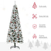 6 Foot Pencil Snow Flocked Artificial Christmas Tree with 600 Pine Realistic Branches, Pine Cones, Red Berries, Auto Open, Green