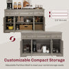 Sideboard Buffet Cabinet with Storage, Coffee Bar Cabinet with Glass Doors and Adjustable Shelves, Distressed, Grey