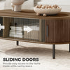 Coffee Table with Sliding Tambour Doors and Storage Center Table with Metal Legs, 39