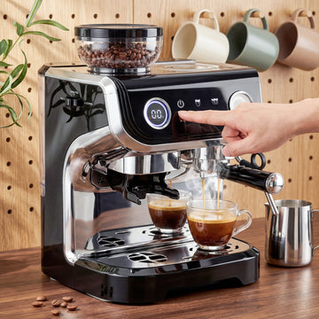 15 Bar Coffee Maker Espresso Machine with Grinder Milk Frother Stainless Steel Espresso Maker for Cappuccino Latte Black