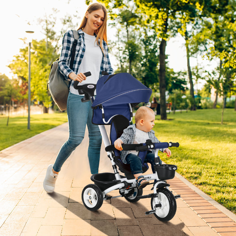 Qaba 6 in 1 Toddler Tricycle with Parent Push Handle, Canopy, Storage Baskets, Cupholder, Pink