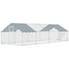 Large Metal Chicken Run with Waterproof & UV-Resistant Cover, Feeding Door, Hanging Feeder, Perch, for 24-30 Chickens