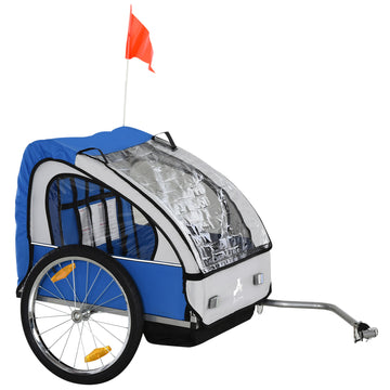 2-Seat Child Bike Trailer for Kids with a Strong Steel Frame, 5-Point Safety Harnesses, & Comfortable Seat, Blue