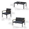 4 Pieces Wicker Patio Furniture Set with Cushions, Outdoor Rattan PE Rattan Conversation Set, Chairs and Loveseat with PS Board Armrests Decoration, Glass Top Table, Black
