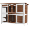 Two-Tier Wooden Rabbit Hutch with Openable Roof, Slide-Out Tray