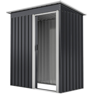 5 x 3 FT Outdoor Storage Shed with Sliding Door and Sloped Roof, Steel Frame Garden Shed Tool Equipment