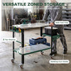 2Tier Rolling Tool Cart with Wheels, Lockable Steel Heavy Duty Cart with Side Tray, Silver & Green