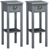 Bedside Table Set of 2, Narrow Side Table with Drawer and Shelf, 2 Tier Tall Nightstand for Bedroom, Grey