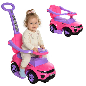 Aosom 3 in 1 Kid Ride on Push Car Sliding Car, Ride on Toy for Boy Girl Toddlers 1-3 Years Old, with Horn Music Light Function Secure Bar, Pink