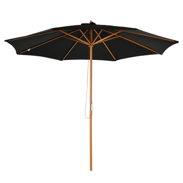 10' x 8' Wooden Patio Umbrella, Garden Parasol, Outdoor Sunshade Canopy with Bamboo Rib for Outdoor, Black
