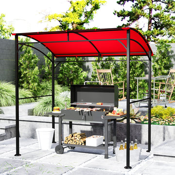 7' x 5' Garden Grill Canopy, BBQ Grill Gazebo Tent with Steel Frame and Hooks, Outdoor Sun Shade, Wine Red