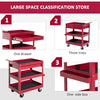 3-Tier Rolling Tool Cart with Drawer and Side Box, 132 LBS Capacity Steel Utility Cart, Mobile Service Tool Organizer for Garage, Warehouse, Workshop, Red