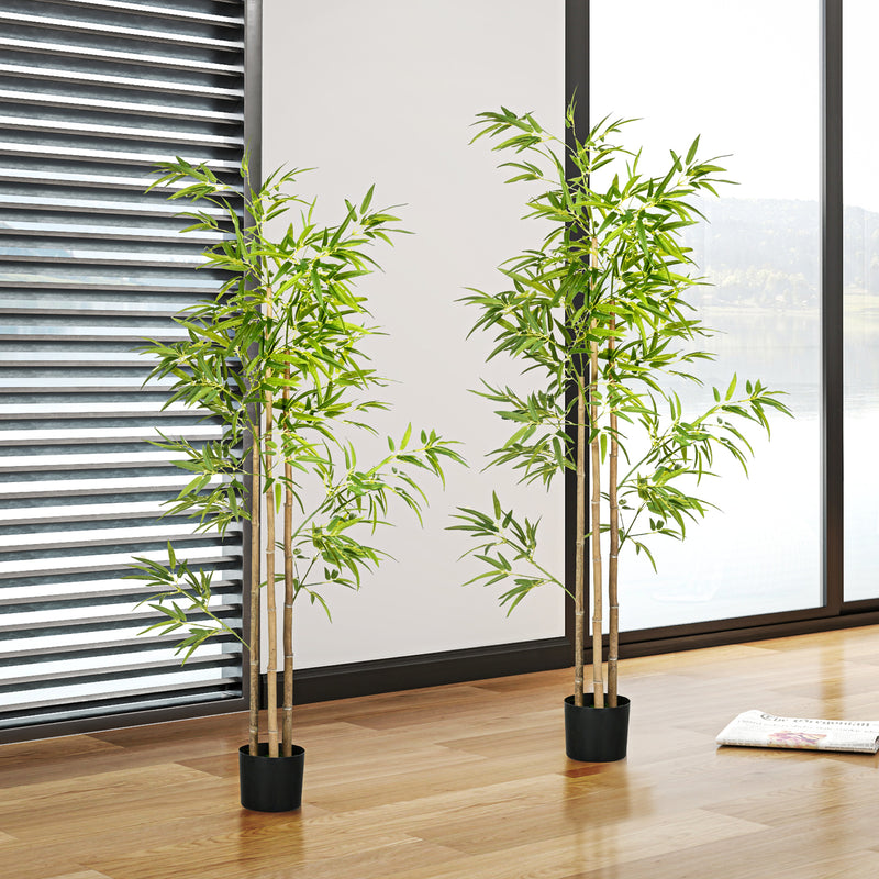 Set of 2 6ft Artificial Tree, Indoor Fake Bamboo with Pot, for Home Office Living Room Decor