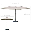 15' Outdoor Patio Umbrella with Twin Canopy Sunshade Steel Table Umbrella w/ Lift Crank, Cross base, Sandbag, Light Grey