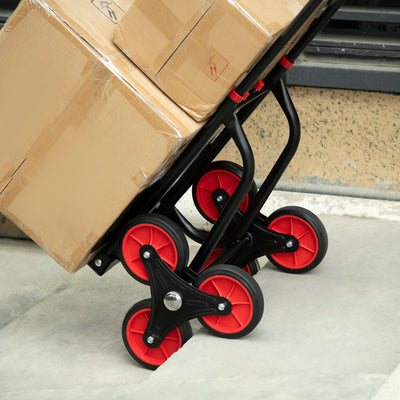 6-Wheels Stair Climber Trolley Cart, Hand Truck and Dolly, Foldable Steel Load Cart, 264lbs Capacity, Black and Red, Black, Red