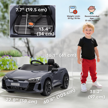 Voiturette électrique à enfourcher 12 V 3,1 MPH pour enfants avec télécommande, système de suspension et klaxon, Gris