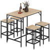 5 Pieces Industrial Rectangular Bar Table Set, Dining Table Set Breakfast Table with 4 Stools for Dining Room, Kitchen, Dinette, Oak