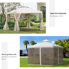 10' x 10' Steel Outdoor Patio Gazebo Canopy with Removable Mesh Curtains, Display Shelves, & Steel Frame, Brown