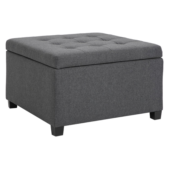 Tufted Storage Ottoman, Upholstered Accent Bench Seat, Cube Storage Box, Footrest Stool, Dark Grey