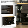 Buffet Cabinet Sideboard with 2 Drawers, 3 Storage Cabinets, Glass Doors and Adjustable Shelves, Dark