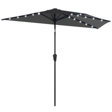 Half Outdoor Patio Umbrella with Solar LED Lights Half Umbrella with Crank 105.1