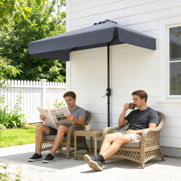7.5ft Half Umbrella Semi Patio Parasol with Crank Handle, Top Vent for Garden, Balcony- NO BASE INCLUDED, Dark Blue