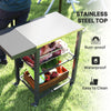 Outdoor Grill Cart w/ Foldable Side Table, 3-Tier Pizza Oven Stand w/ Stainless Steel Tabletop, Hooks, Wheels