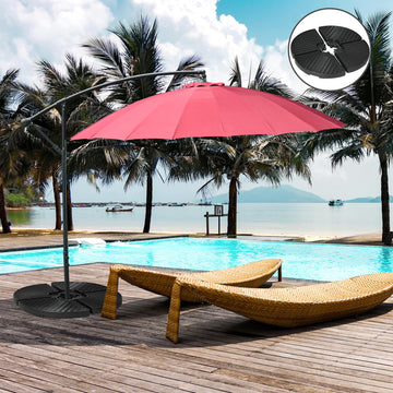 4PCs Cantilever Umbrella Base Weights for Offset Banana Parasol, Wicker Effect HDPE Water or Sand Filled Patio Umbrella Weights with Built-in Handles, Black