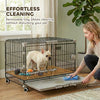 Foldable Dog Crate, 24 Inch Metal Dog Cage with Removable Tray, Lockable Wheels, 2 Doors for Small Medium Breeds, Black