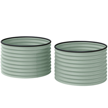Set of 2 Raised Garden Bed, Metal Planter Box with Safety Edging, Easy-to-assemble Stock Tank, Green